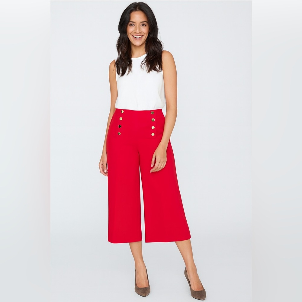 Loft red wide leg sailor pants gold buttons capris size 8 - Picture 7 of 7